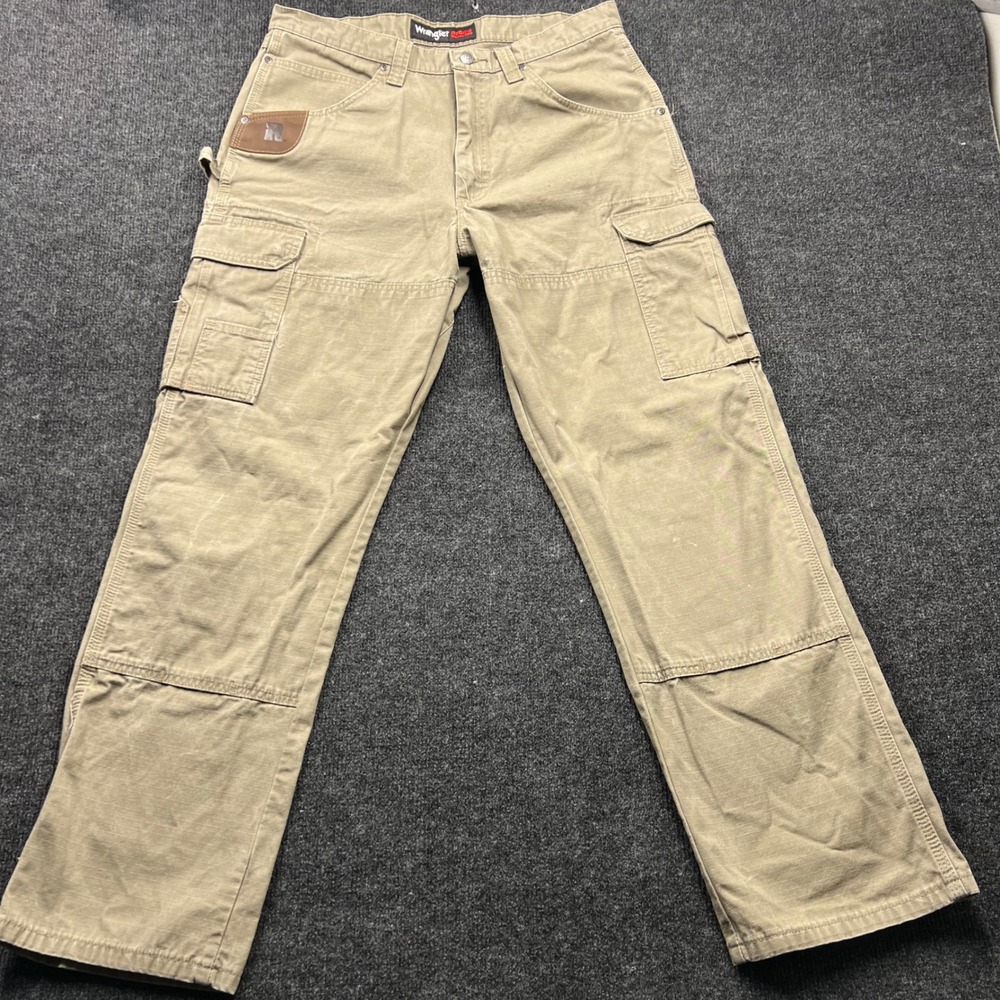 Wrangler Riggs Workwear Mens 34x32 Khaki Ripstop Cargo Pants 3W060BR